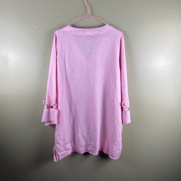 Charter Club linen light pink cutout sleeve tunic blouse - Picture 4 of 6
